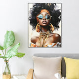 African American Woman Canvas Wall Art Black Girl with Curly Hair Sunglasses Orange Headwrap W3374P322229