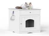 Wooden Pet House Cat Litter Box Enclosure with Drawer, Side Table, Indoor Pet Crate, Cat Home 05708744