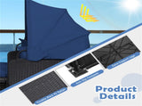 Navy Rattan Daybed Lounge W/ Retractable Top Canopy Side Tables Cushions 50299606