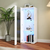 Storage Cabinets with aluminum strip lamp,with Glass Shelves, for Living Room/Bedroom/Office W331P251042