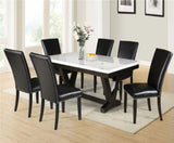 Modern White Faux Marble & Black Dining Room Rectangular Table V-Shape Trestle Design Wooden Base B011P191527