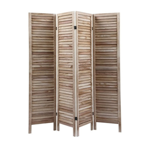 ZUN Sycamore wood 4 Panel Screen Folding Louvered Room Divider - light burn W2181P163125