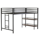 ZUN Adam sturdy junior twin loft bunk black with Cinnamon wood shelf for kids with easy climbing ladder, B083P154188