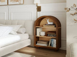 Arched Small Bookcase, Arched Storage Cabinet, Walnut Wooden Modern Arched Top Bookshelf with 3 W2557P428369