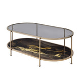 ZUN ACME Fiorella Coffee Table, Glass, Black Marble Paint & Gold Finish LV02222