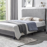 Queen Size Upholstered Platform Bed Frame, Wood Slat Support, Easy Assembly, Grey W2297P284555
