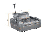 Corduroy Pull-Out Sleeper Chair With Pillow, Brushed Stainless Steel Cup Holder, Phone Stand & Usb 63924354