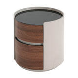 MDF ITALIAN RETRO DOUBLE STORAGE ROUND SIDE TABLE, GRAY BROWN COLOR N770P281244G