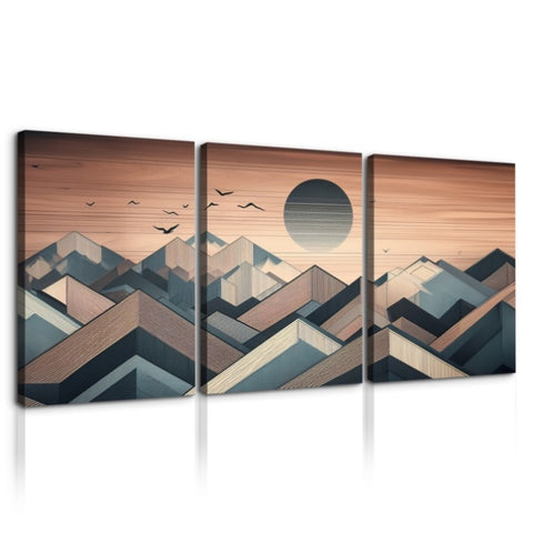 ZUN 3 Panels Framed Abstract Wood Grain Boho Style Mountain & Forest Canvas Wall Art Decor,3 Pieces W2060P155383