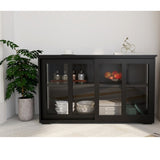 Kitchen Storage Stand Cupboard With Glass Door-Black W28215277