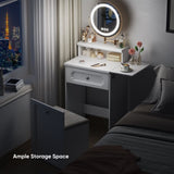 ZUN White Makeup Vanity Desk with Round Mirror and Lights, 2 in 1 Nightstand, Dressing Table with a W1706P236679