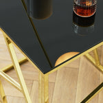 ZUN Modern Glass Console Table, 55" Gold Sofa Table with Sturdy Metal Frame and Black Tempered Glass W1567110796