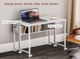 Foldable Computer Desk with Storage Bag, Shelf and Wheels, Space-Saving Folding Desk for Home 85910354