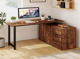 Reversible L-Shaped Desk with Built-in Charging Station, Home Office Desk with Drawers & File 04161384