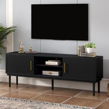 Mirod Stylish TV Stand with Vertical Striped Doors, Space-Saving Sliding Door Design, Sturdy Solid N760P251947B