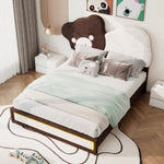 ZUN Full Size Upholstered Platform Bed with Bear Shaped Headboard, LED Light Strips, White + Brown 19640686