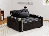 Corduroy Pull-Out Sleeper Chair With Pillow, Brushed Stainless Steel Cup Holder, Phone Stand & Usb 79529233