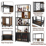 ZUN 82.7" Industrial Tall Black Bar Wine Rack Cabinet with Glass Holder Wood Home Bar Cabinet WF325110AAB