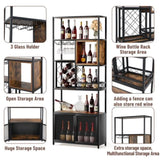 ZUN 82.7" Industrial Tall Black Bar Wine Rack Cabinet with Glass Holder Wood Home Bar Cabinet WF325110AAB