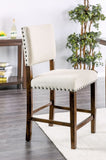 Classic Set of 2pc Counter Height Dining Chairs Ivory Fabric Padded Linen Chairs Upholstered Cushion B011110868
