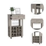 Memphis Bar Cart, Twelve Built-in Wine Rack, Four Legs, One Open Shelf -Light Gray B07092097