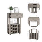 ZUN Memphis Bar Cart, Twelve Built-in Wine Rack, Four Legs, One Open Shelf -Light Gray B20092097