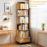 6 Tier Rotating Bookshelf, 360&deg Display Round Spinning Bookshelf with Wheels and Drawer, 90763993