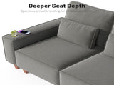 Dark Gray Chenille Deep Seat 3-Seater Sofa with Brushed Stainless Steel Cup Holders and 3 Decorative 15727066