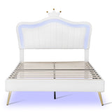 Full Size Upholstered Bed Frame with LED Lights,Modern Upholstered Princess Bed With Crown WF307962AAK