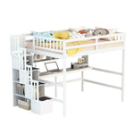 ZUN Full Size Loft Bed with Built-in Desk, Bookshelves and Storage Staircase,White 27873954