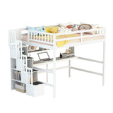 ZUN Full Size Loft Bed with Built-in Desk, Bookshelves and Storage Staircase,White 27873954