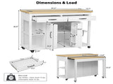 47 inch Kitchen Island with Extendable Dining Table, Rubber Wood Veneer Kitchen Table with Internal 56128666