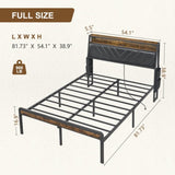 Full size Platform Bed Frame with 105-Degree Tilted Upholstered Headboard, Charging Station, LED W1903P195308