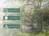 81" Grey Metal Garden Arbor with Double Doors & Locking Gate, Heart Motif Trellis for Wedding 61633141