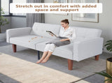 Modern Cotton Fabric Futon Sofa with Tufted Backrest, Adjustable Reclining Couch with Wood & Metal 56033481