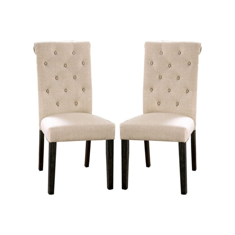 ZUN Set of 2 Fabric Upholstered Dining Chairs in Antique Black and Ivory B016P222719