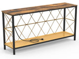 41.7" Console Table with Power Outlet, 2-Tier Hand Woven Paper Rope Shelf, Industrial Entryway Sofa 89743176