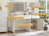 Vanity Desk with Mirror and LED Light Strip,Dressing Table with Large Drawer, 3 Level Storage W2386P233325