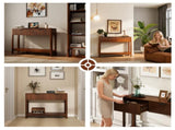 Mid-Century Modern Fluted Console Table with 2 Drawers & Open Shelf, Walnut Finish Narrow Entryway W2557P430472