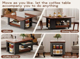 27.6'' Modern Multi-Function Coffee Table/Side Table with Foldable Top & Casters, Multi-tier N735P328521B