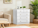25.98"*15.75"*35.83" 4-Tier 5-Drawer Cabinet Drawer Dresser with Gold Handles White 41654231