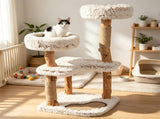 40" Natural Solid Wood Cat Tree Tower, Boho Style Cat Condo with Washable Plush Cushions & Jute 45890218