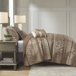 ZUN 6 Piece Jacquard Quilt Set with Throw Pillows Brown/Gold King/Cal King B03597483