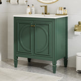 30" Bathroom Vanity with Sink, Two Doors with Shelf, Soft Close Door Hinges, Vintage Style, Green N759P226000F