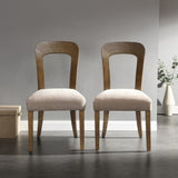 Dining Chairs Set of 2, Upholstered Kitchen Side Chairs with Beige Fabric Seating Light Brown Solid N779P236958A