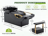 Large Shampoo Bowl & Chair Set with Footstool Black & Gold Barber Backwash Chair, Heavy Duty W1422P453659