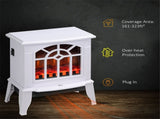 White Electric Fireplace Heater, Freestanding Stove with Realistic Flames, Overheating Protection & 07595653