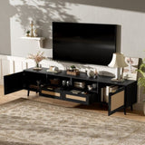 Rattan TV Stand for TVs up to 85'', Modern Farmhouse Media Console, Entertainment Center with Solid N710P263816B