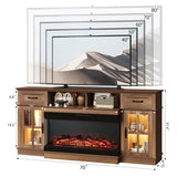 70-inch Deep Walnut Media Console with Lattice Glass - 2 Doors, 2 Drawers & Shelf for 36" 3-Sided 79005957