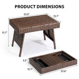 Outdoor Folding Side Table, Patio Rattan Coffee Table with PE Wicker & High-Duty Steel Frame for 51700564